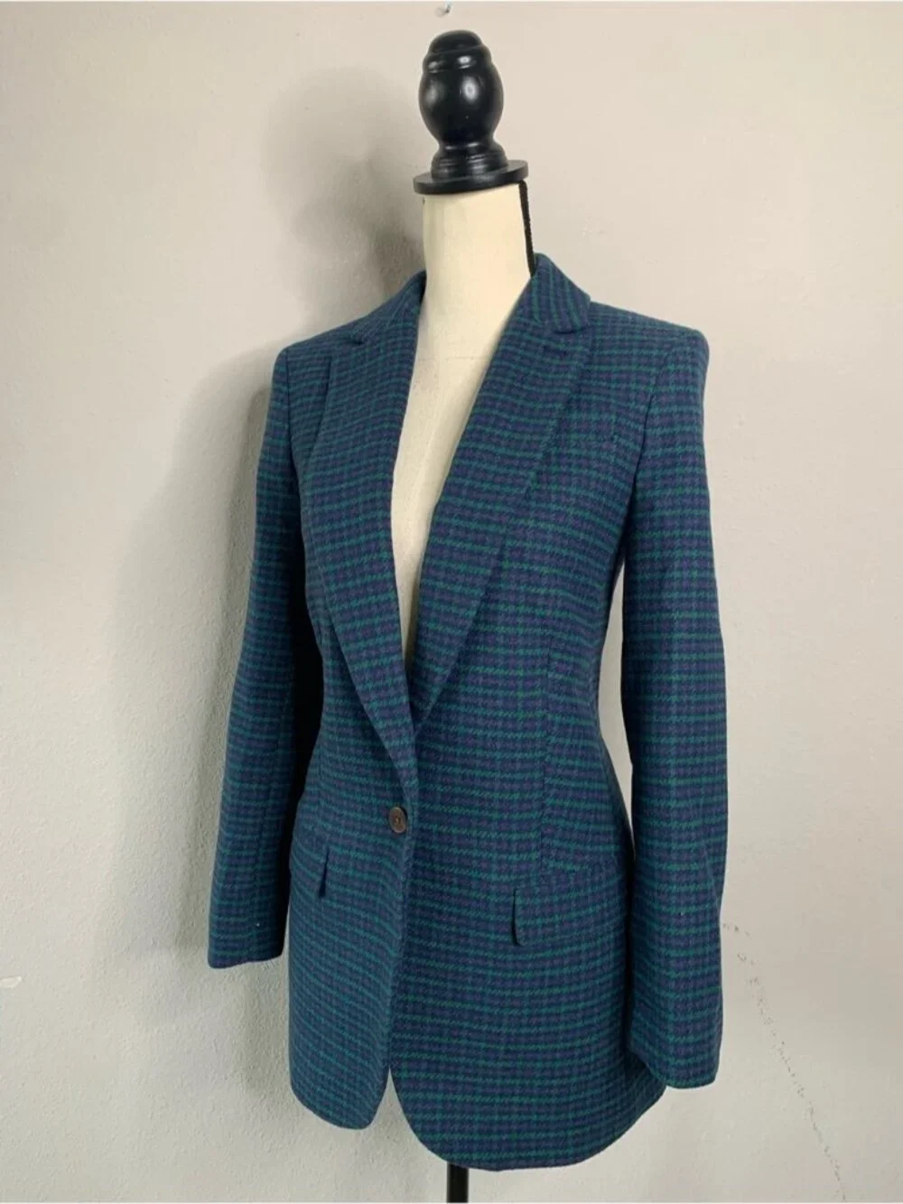 J. Crew Blue & Green Herringbone One Button Blazer